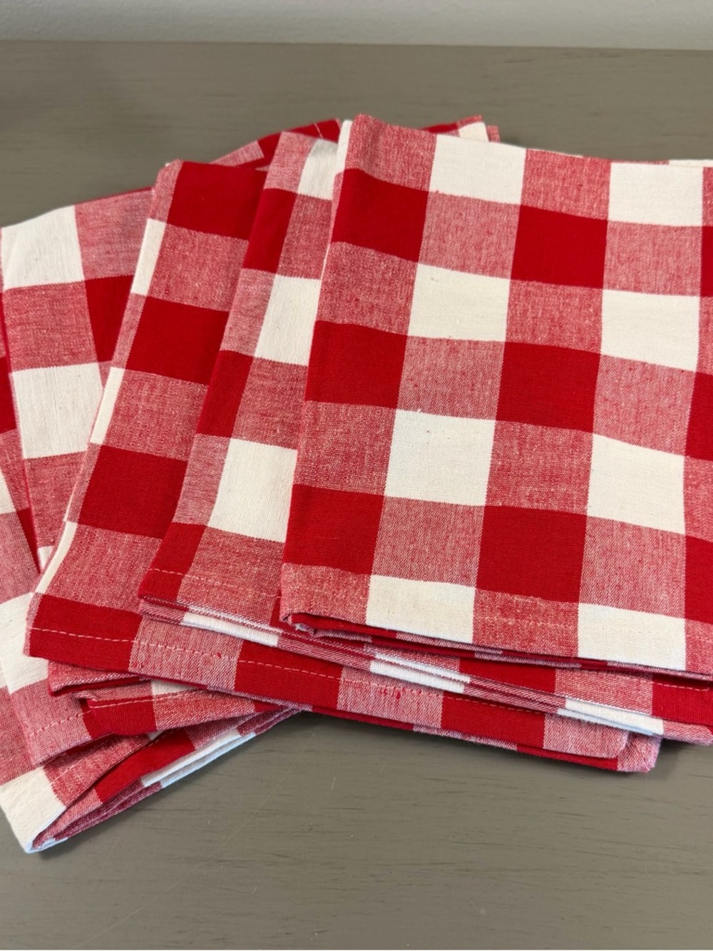 NOW Design Cloth Napkins Set Of 6 Buffalo Red White Check Gingham 17.5” Square